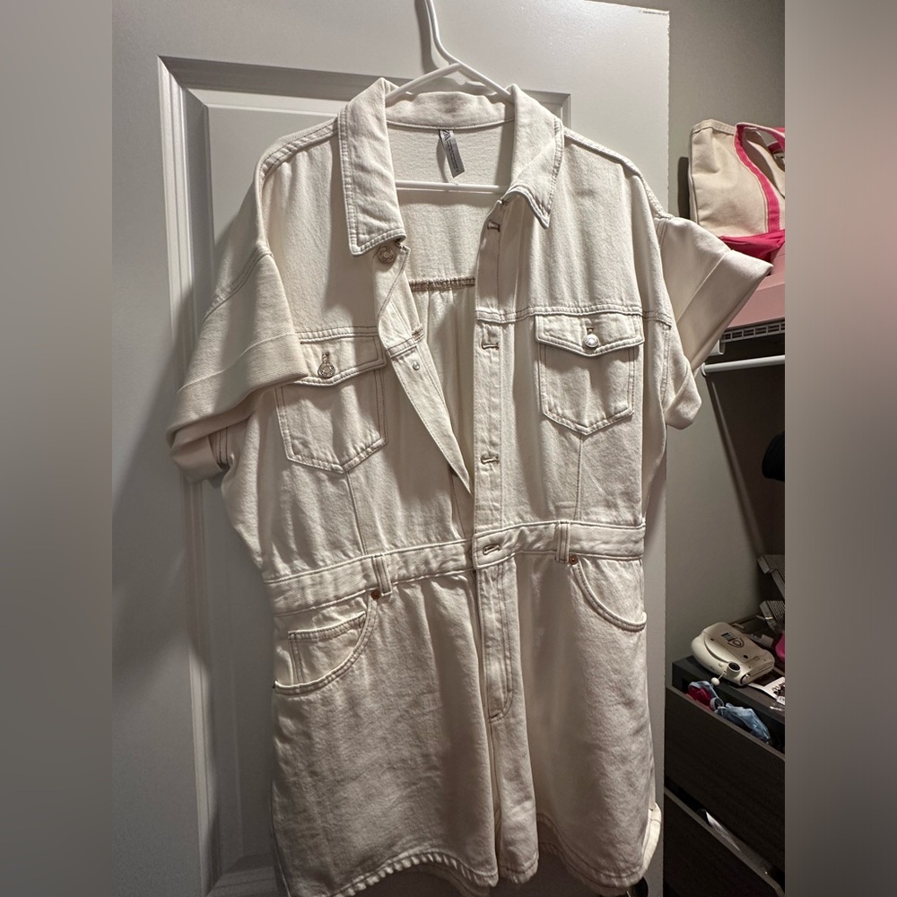 Zara white denim romper xl